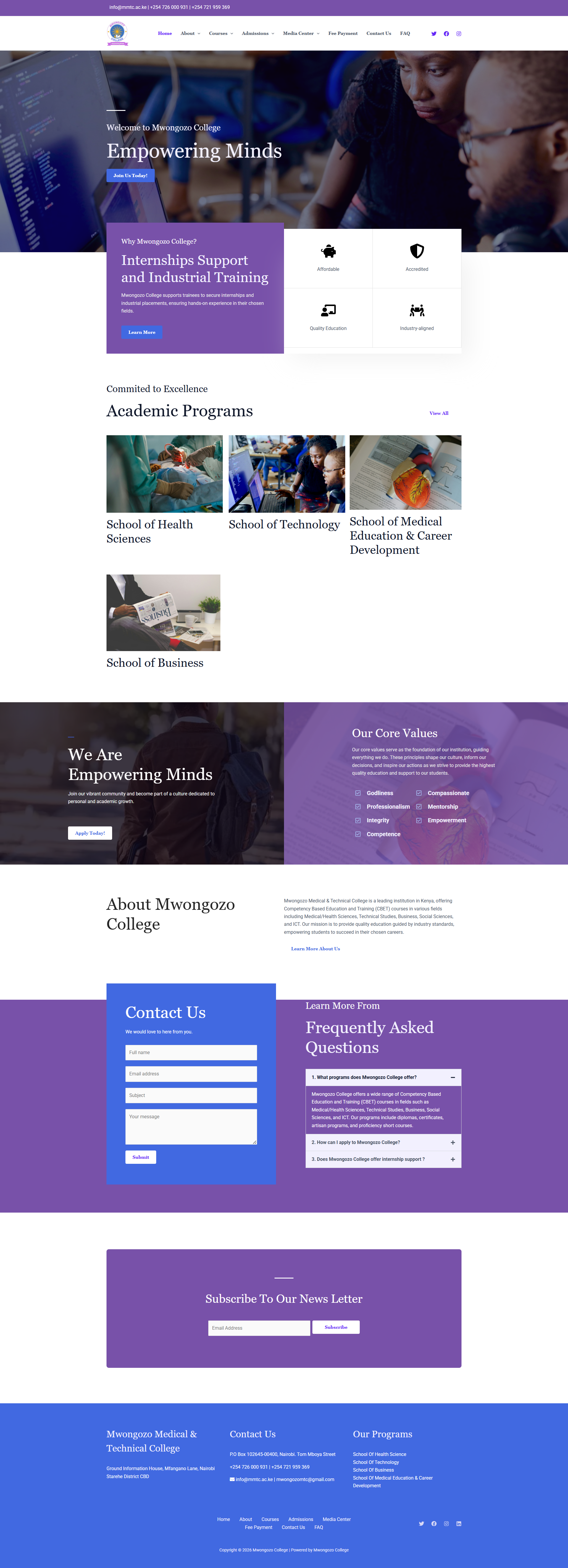 Mobile application screenshots of a school management app showing attendance and messaging features